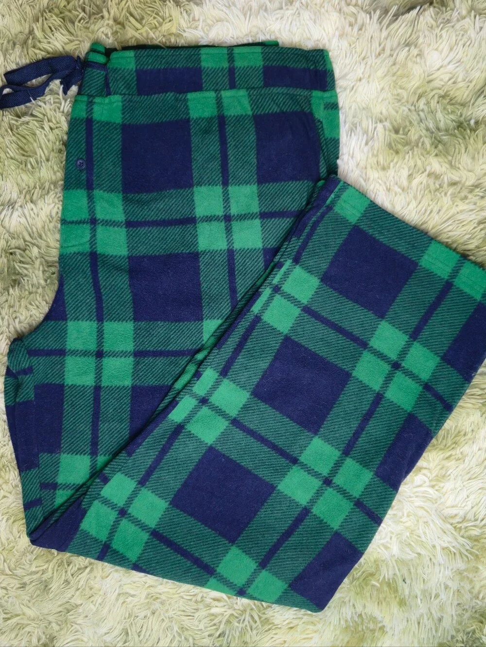 goodfellow & co - green & navy tartan plaid flannel pants with adjustable waist